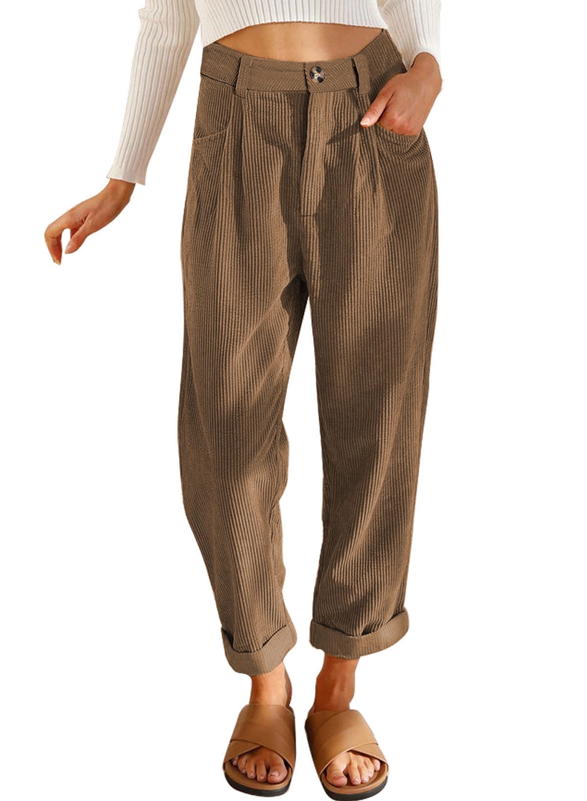 Wide corduroy trousers - Light brown - Ladies | H&M IN